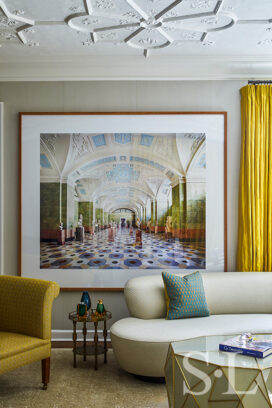 Scarsdale NY residence living room detail featuring Napoleon Lounge Chair by Lutyens and artwork by Candida Hofer