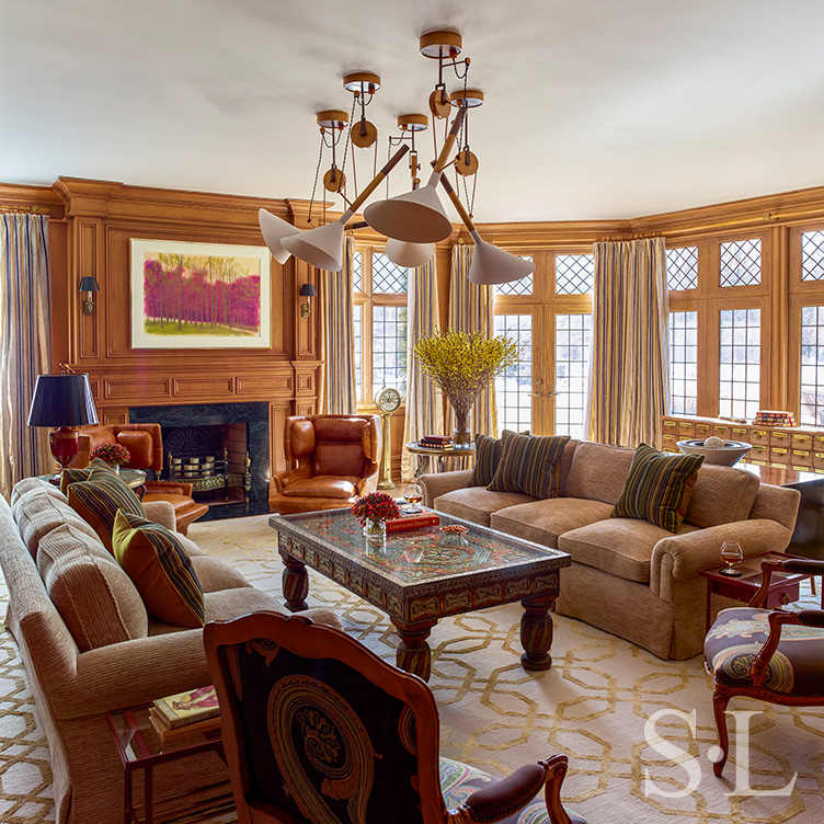 Scarsdale, NY residence family room renovation with original leaded windows and fireplace