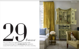 Hive magazine layout featuring Scarsdale, NY living room detail with Piero Fornasetti cabinet