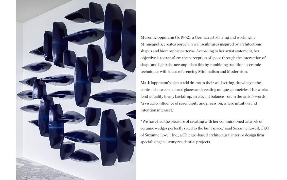 Magazine spread showing sculpture detail by Maren Kloppmann in Miami Beach Penthouse