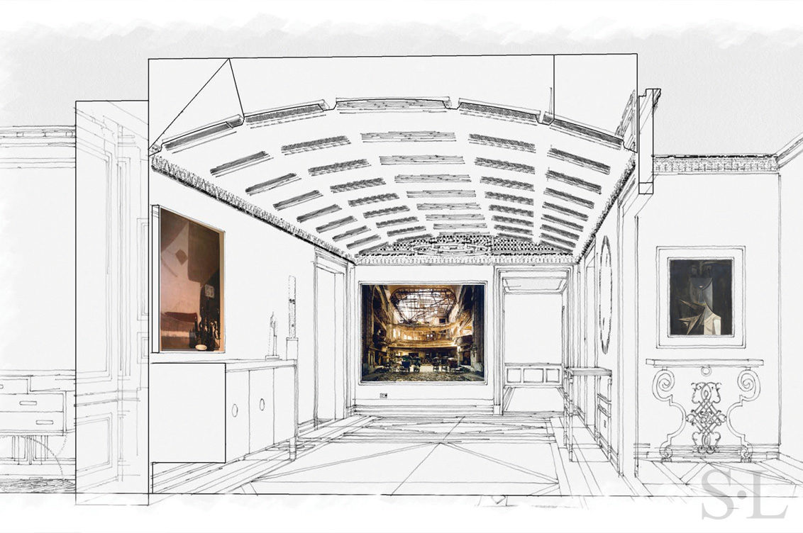 Lakeview Residence entry foyer architectural drawing architecture and interior design by Suzanne Lovell Inc.