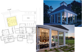 Floor plan and details of great room from exterior