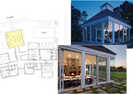 Floor plan and details of great room from exterior
