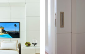 Detail view in Master Bedroom showing custom lacquered millwork