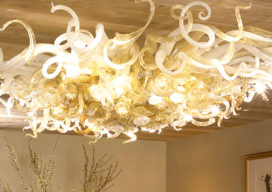 Large custom chandelier by Dale Chihuly inspired by painting of octopus
