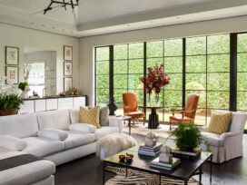Light and bright great room with Hopes windows and French doors