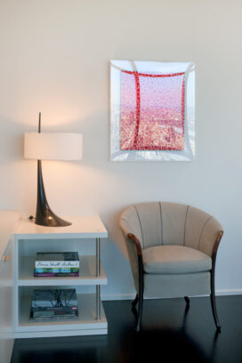 Manhattan residence primary bedroom detail with artwork by Yayoi Kusama