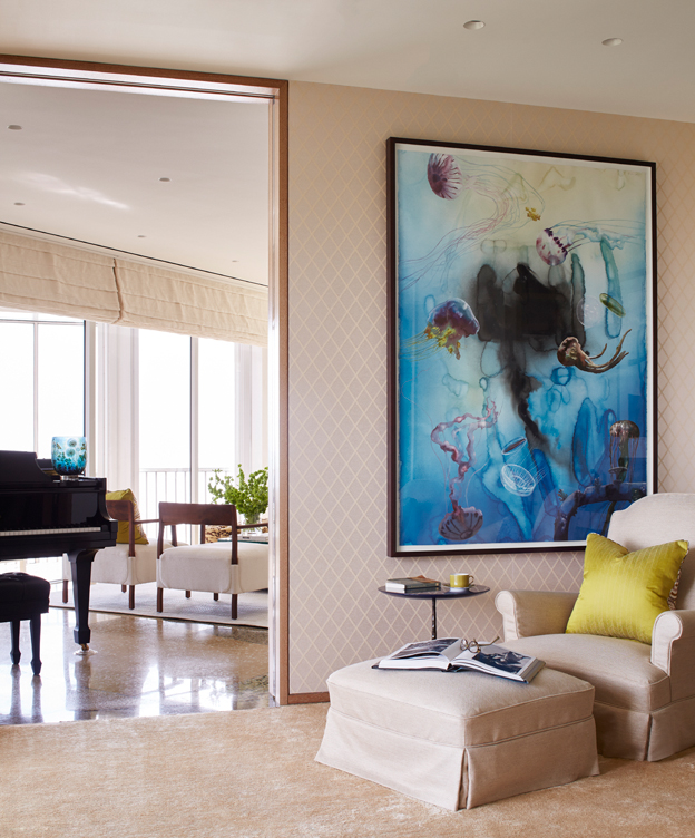 Sitting room detail showing artwork by Alexis Rockman