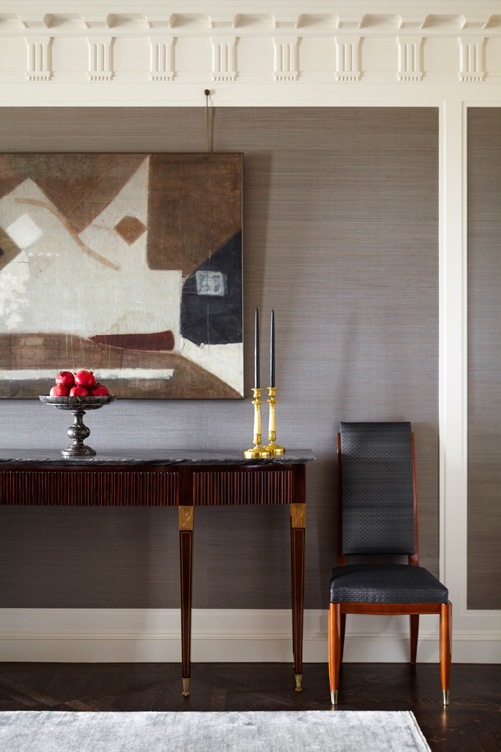 Dining room detail featuring a Buffa sideboard and a painting by Kenzo Okada