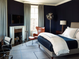 Guest bedroom in blue and grey
