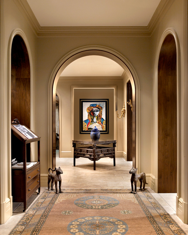 Hallway in Chicago Lincoln Park residence with artwork by Vic Muniz
