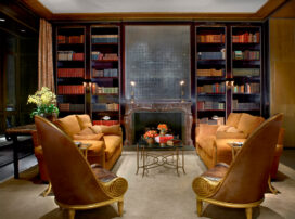 Great room library Great room library with reproduction Paul Iribe chairs by Frank Pollaro