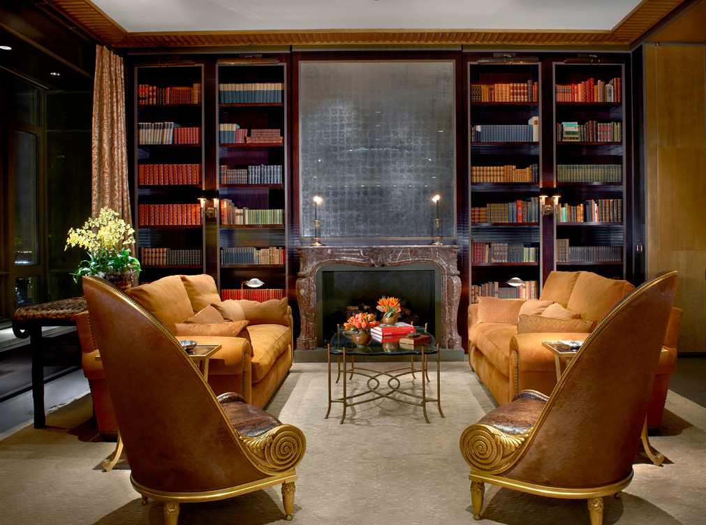 Great room library Great room library with reproduction Paul Iribe chairs by Frank Pollaro