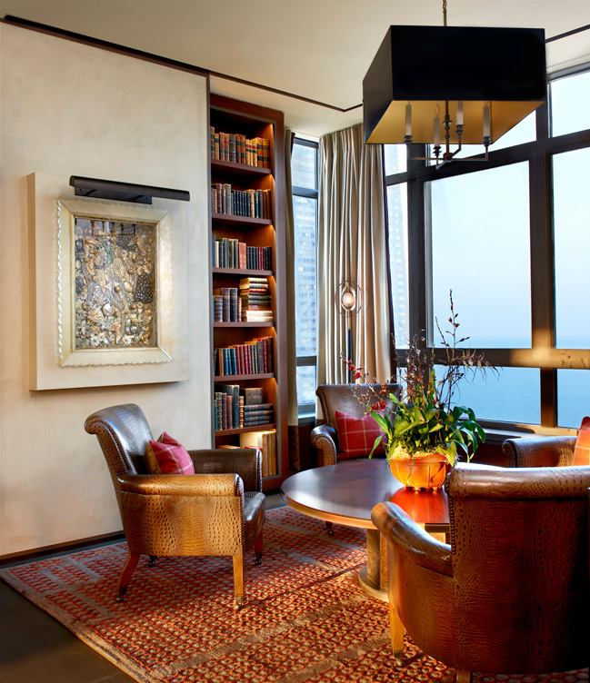 Chicago skyline penthouse seating area off kitchen