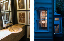 An installation of photographs by Edward Curtis in the powder room, and view from exterior