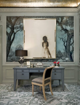 St. Regis NY owner’s suite desk with artwork by Greg Lauren above