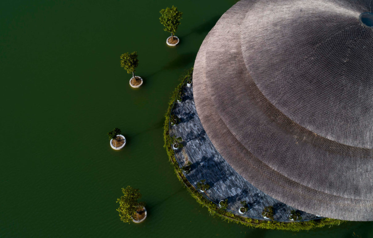 Vedana Restaurant in Vietman designed by VTN Architects - view looking down onto dome and restaurant