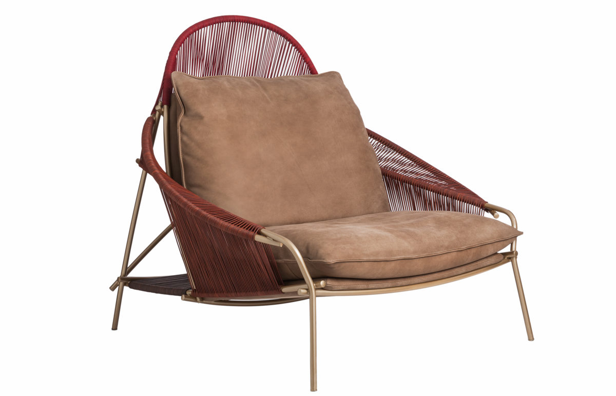 Burks' Traveller Chair combines metal and leather cords and cushions.