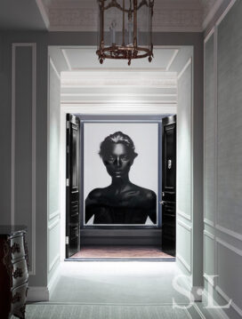 St. Regis, NY owner’s suite entry view from hall with artwork by Nick Knight