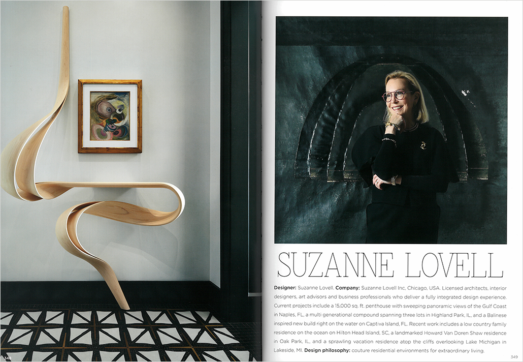 Andrew Martin Interior Design Review Vol. 25 book spread featuring Suzanne Lovell