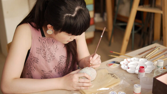 Artist Kaori Kurihara at work in her studio