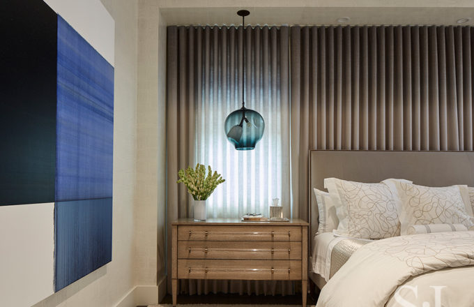Lincoln Park residence bedroom with painting by Scottish artist Callum Innes