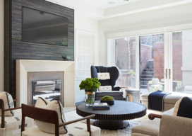 Family room in Lincoln Park residence with furniture by BDDW and light fixture by Jane Hallworth Studio for Blackman Cruz