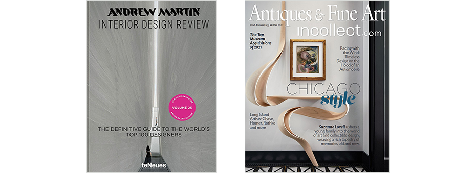 Andrew Martin Interior Design Review and Antiques & Fine Art magazine covers featuring Suzanne Lovell Inc.