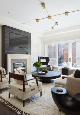 Family room in Lincoln Park residence with furniture by BDDW and light fixture by Jane Hallworth Studio for Blackman Cruz