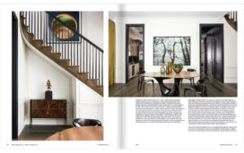 Antiques & Fine Art Magazine spread featuring dining room and staircase nook designed by Suzanne Lovell Inc.