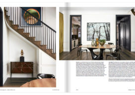 Antiques & Fine Art Magazine spread featuring dining room and staircase nook designed by Suzanne Lovell Inc.