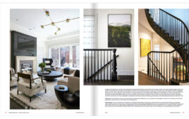 Antiques & Fine Art Magazine spread featuring family room and stair designed by Suzanne Lovell Inc.