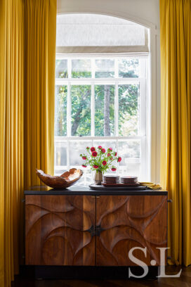 Oak Park Landmark residence dining room detail with buffet cabinet by Michael Wilson