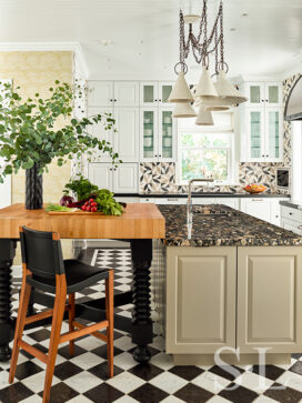 Oak Park Landmark Residence kitchen with black and white stone floor