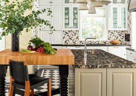 Oak Park Landmark Residence kitchen with black and white stone floor
