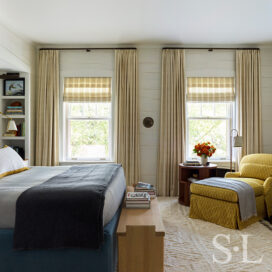 Oak Park Landmark residence primary bedroom with soft, layered palette