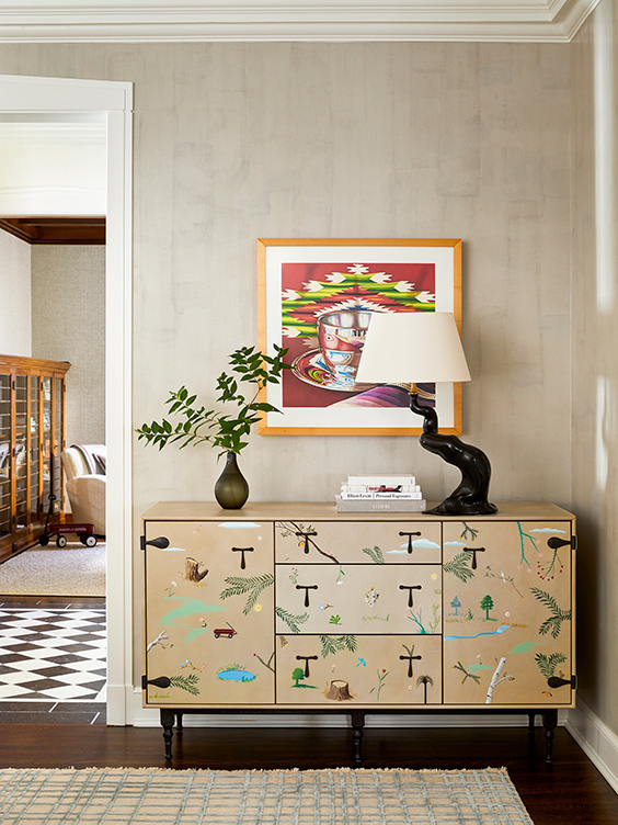 Oak Park Landmark Residence living room detail with custom cabinet by BDDW