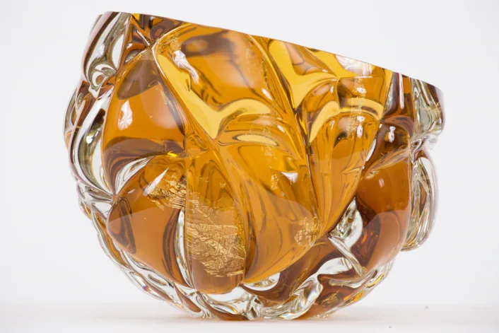 Amber Cut Vase with Gold Leaf