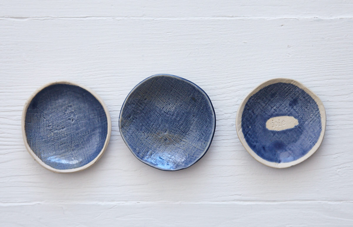 MH Ceramics Bleu de Nimes Collection's salt/ring dishes.