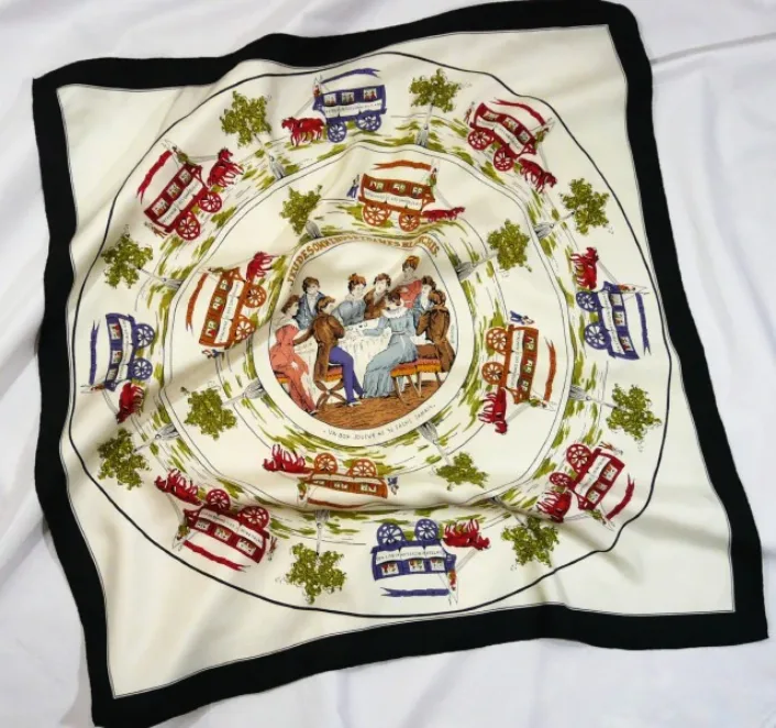 Jeu des Omnibus et Dames Blanches. A vintage scarf designed by Hugo Grygkar and first issued in 1937.