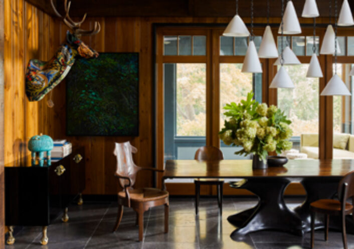 Dining room in lakeside residence