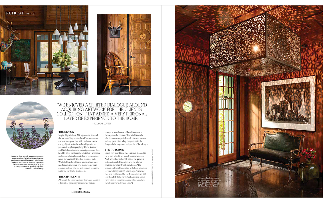 Modern Luxury CS Chicago magazine spread featuring Lake House designed by Suzanne Lovell