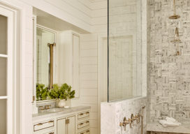 Bathroom of vacation residence on Hilton Head Island with cabinets by Waterworks