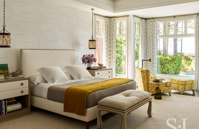Bedroom of vacation residence on Hilton Head Island with rug by Loro Piana