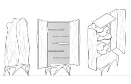 Drawings of 'Erosion' Cabinet by Joseph Walsh custom designed for Suzanne Lovell Inc. residence