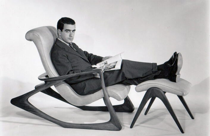 Portrait of Vladimir Kagan in his contour rocker chair