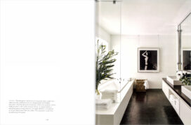 ‘The Ultimate Bath’ book spread featuring a contemporary black and white bathroom by Suzanne Lovell