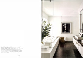 ‘The Ultimate Bath’ book spread featuring a contemporary black and white bathroom by Suzanne Lovell