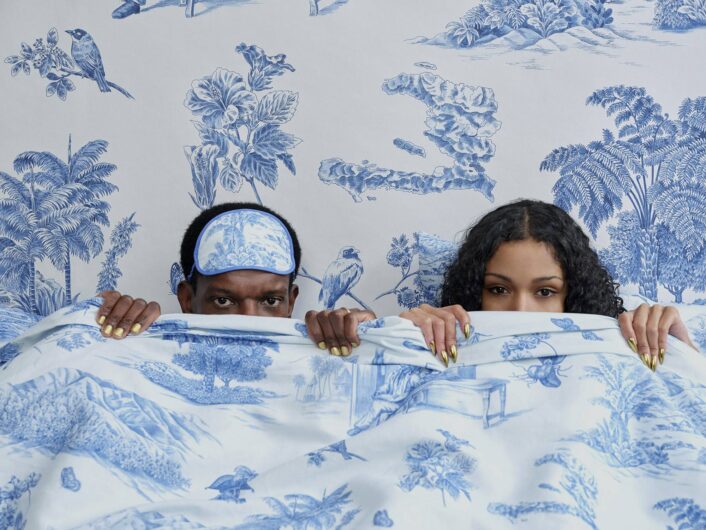 Toussaint Toile in blue and Sky print, printed on 100% linen.