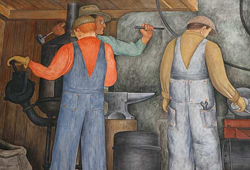 Rivera depicts the workers in detail which is aligned with his Marxist perspective.